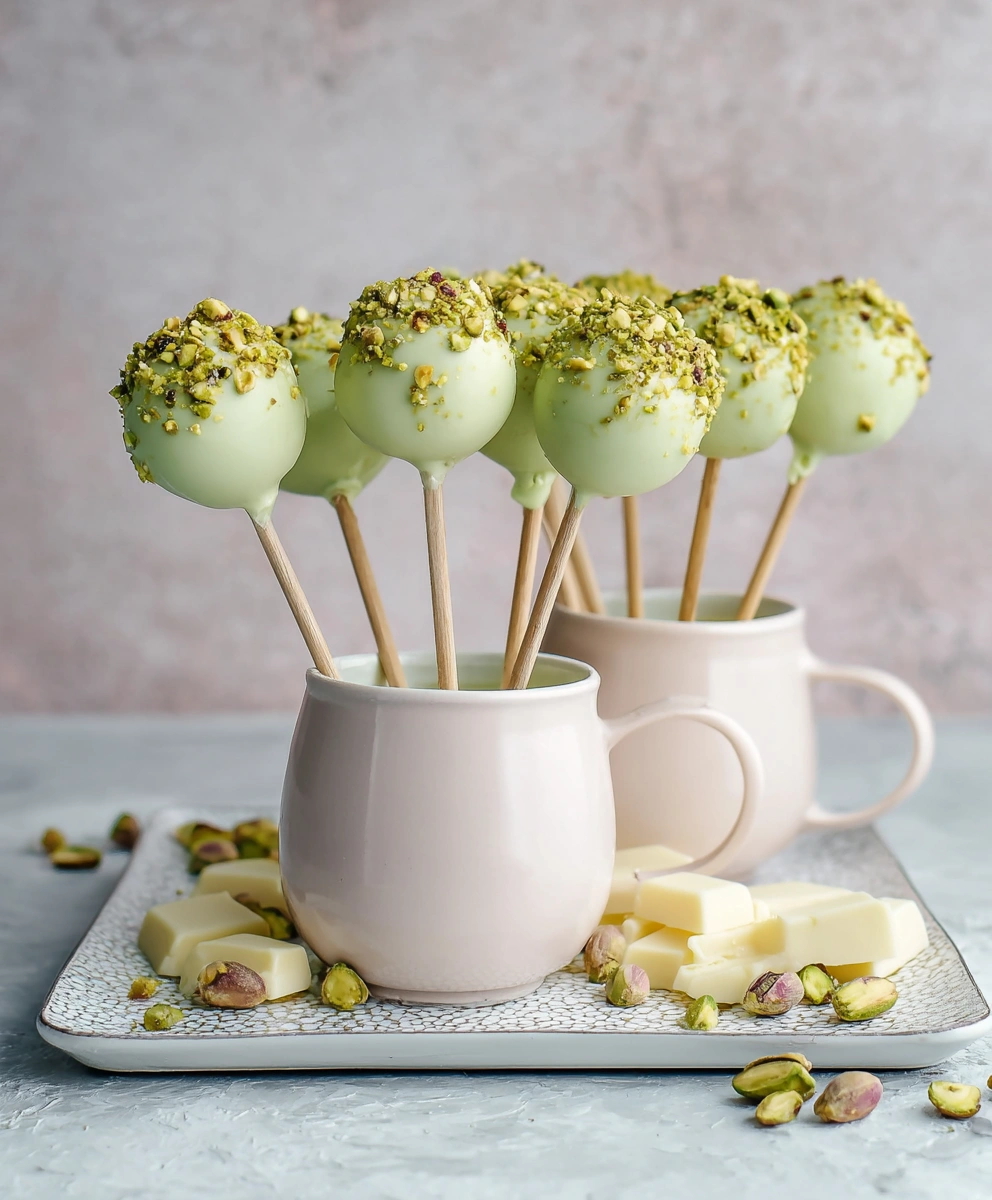 Pistachio Cake Pops with White Chocolate