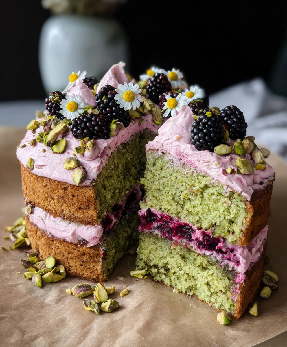 Pistachio and Blackberry Olive Oil Cake