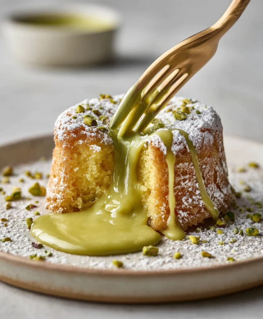 Pistachio and White Chocolate Fondant Cake