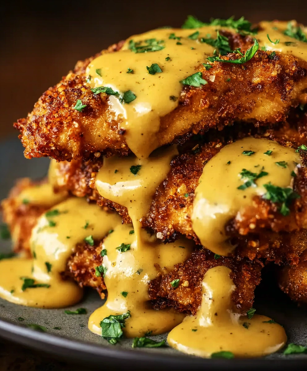 Pretzel Chicken with Mustard-Cheddar Sauce
