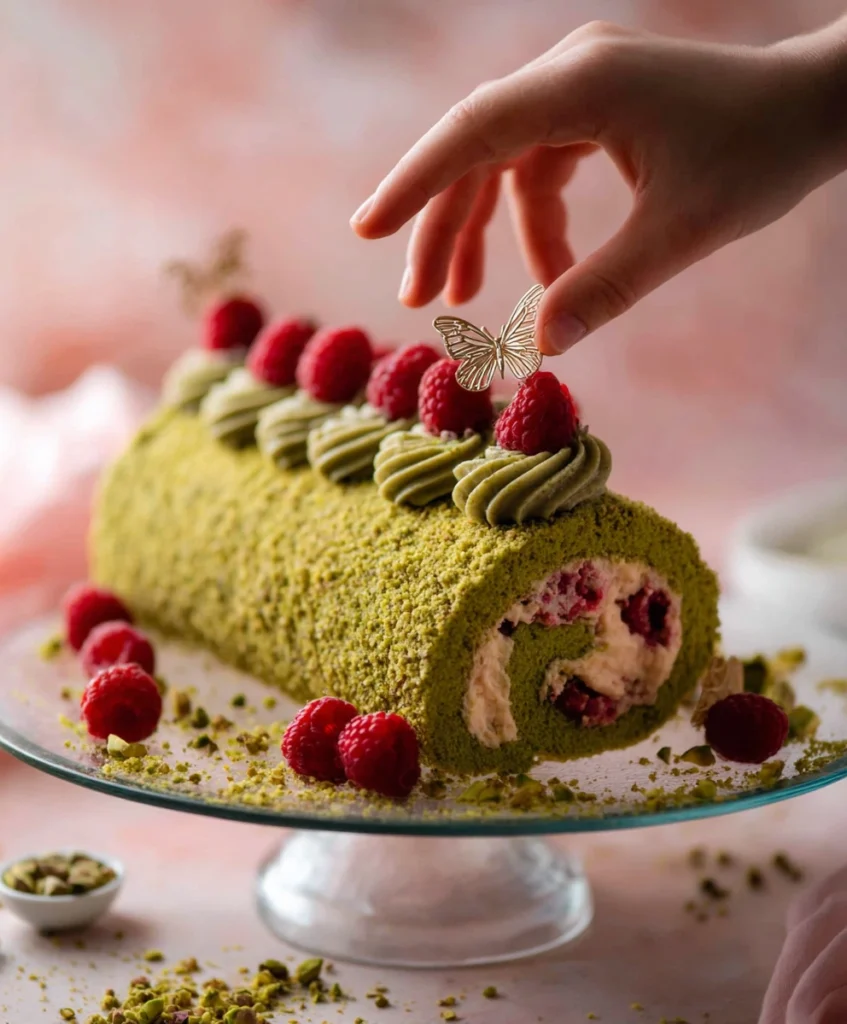 Raspberry Pistachio Cake Roll