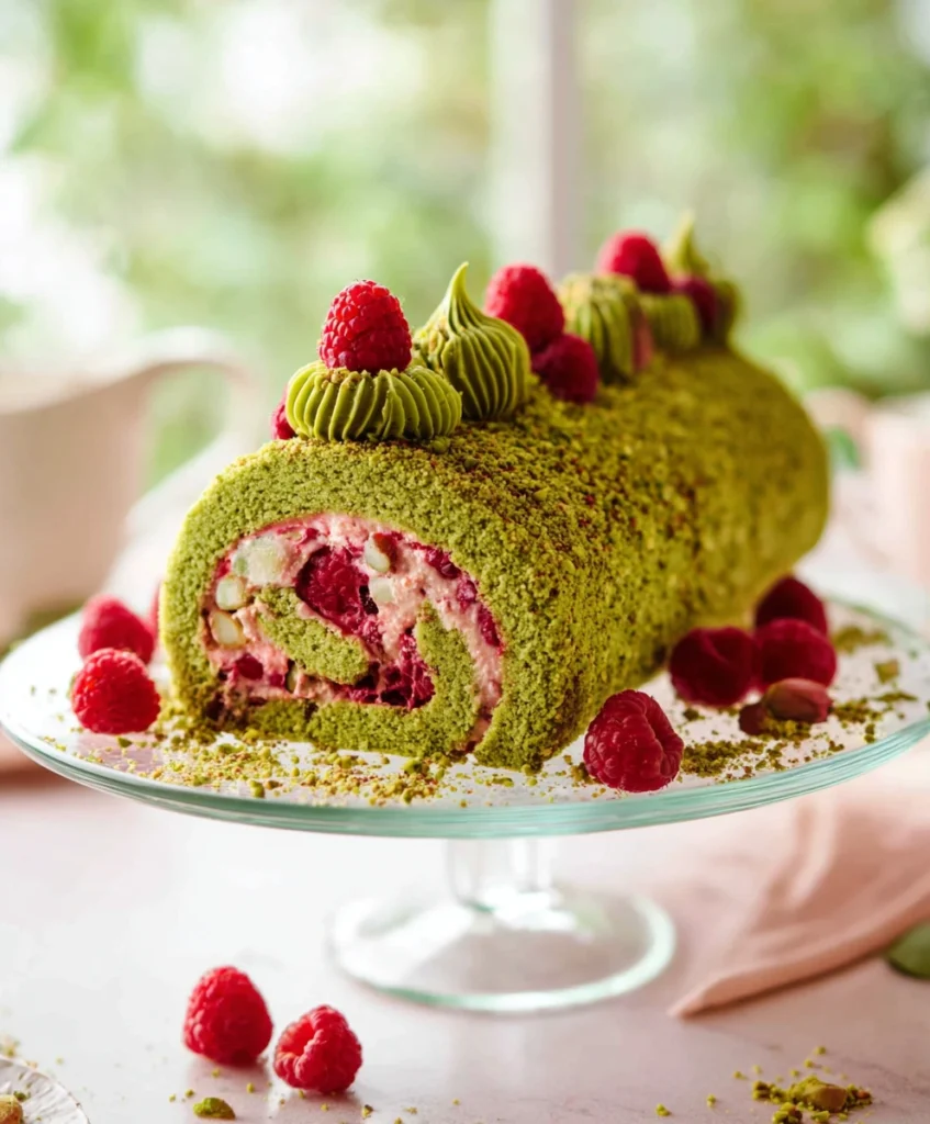 Raspberry Pistachio Cake Roll