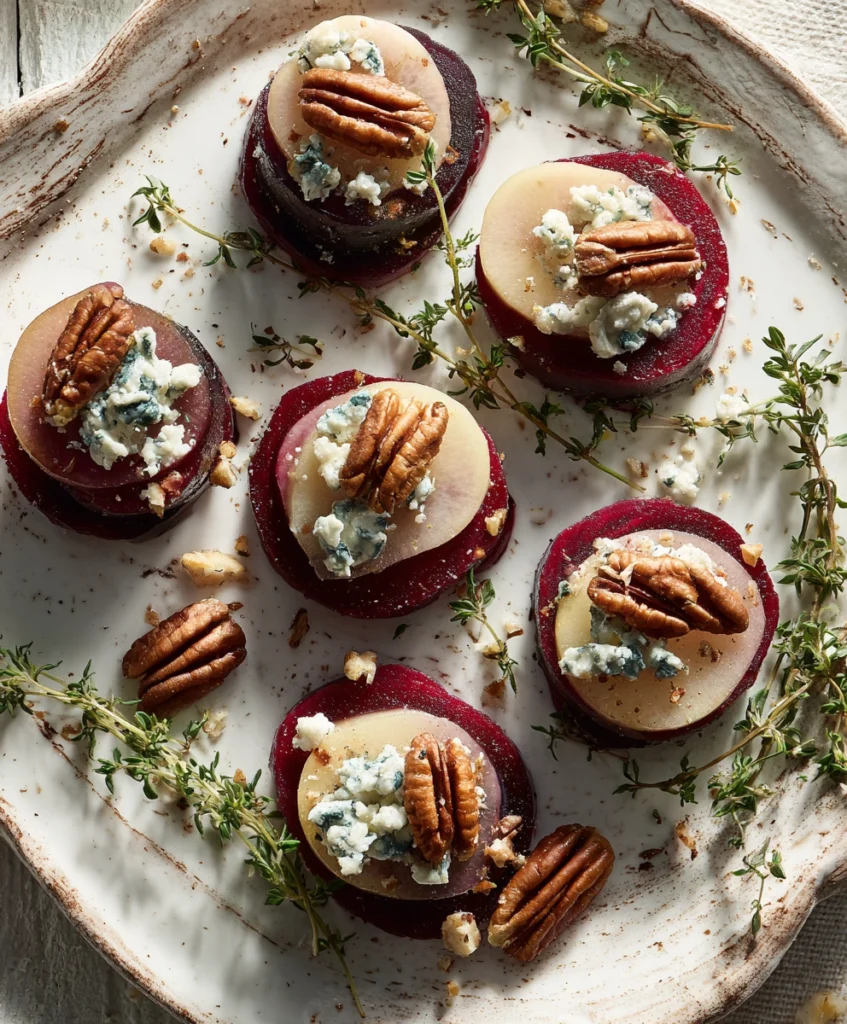 Beet Pear & Blue Cheese Stacks with Pecans