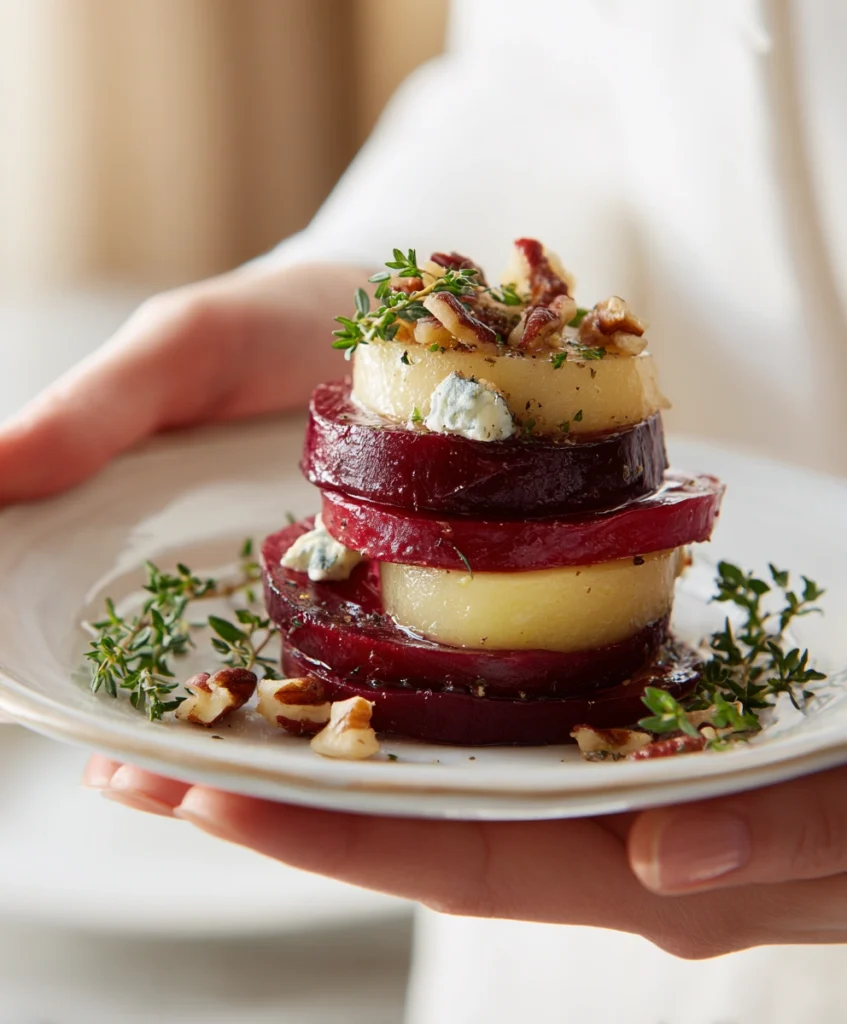 Beet Pear & Blue Cheese Stacks with Pecans