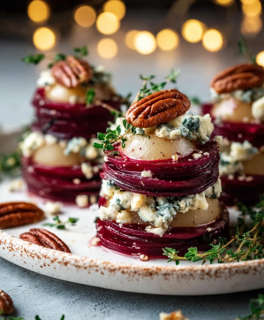 Beet Pear & Blue Cheese Stacks with Pecans
