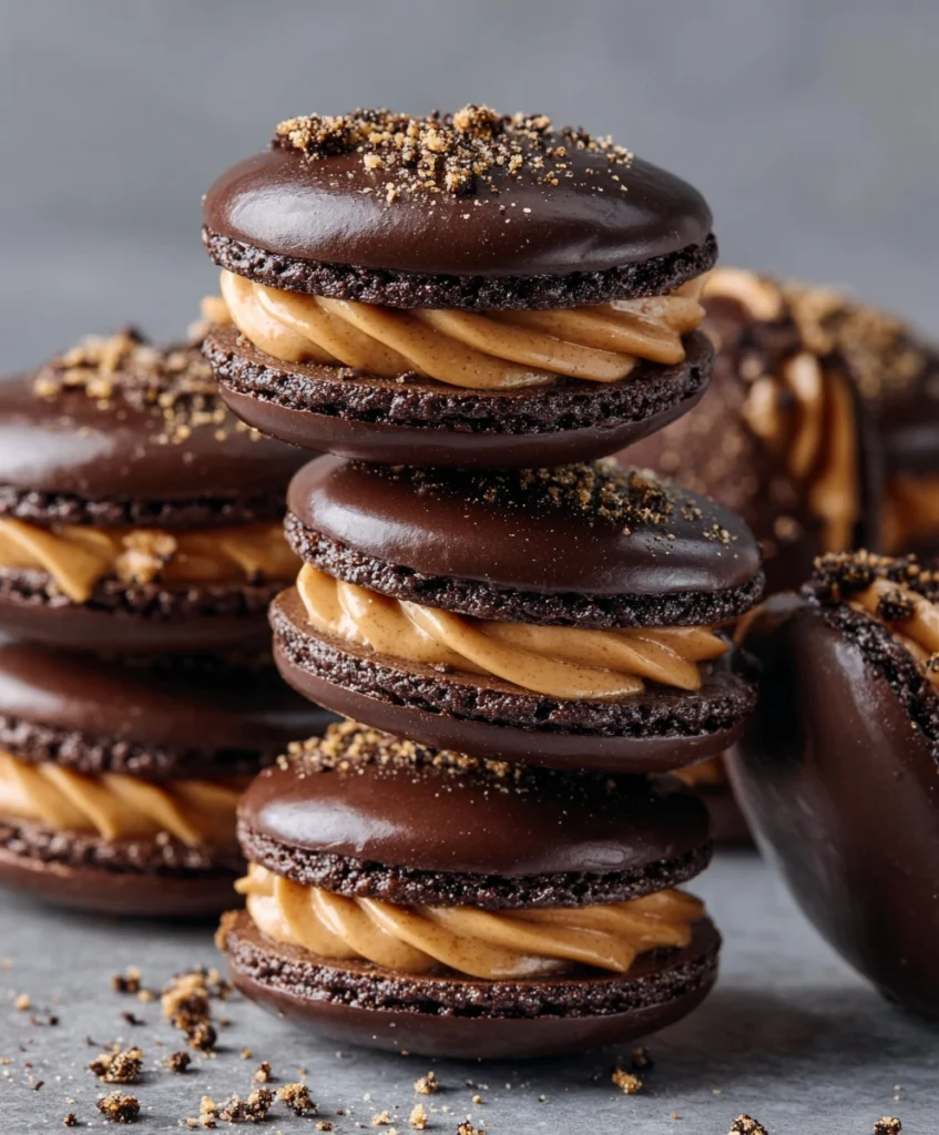 chocolate peanut butter macarons