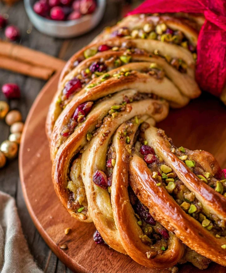Cranberry Pistachio Babka Bread Wreath