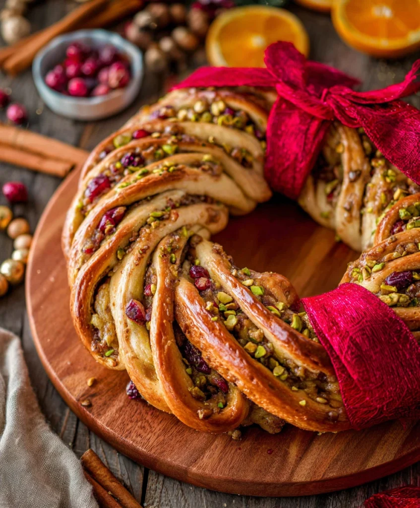 Cranberry Pistachio Babka Bread Wreath