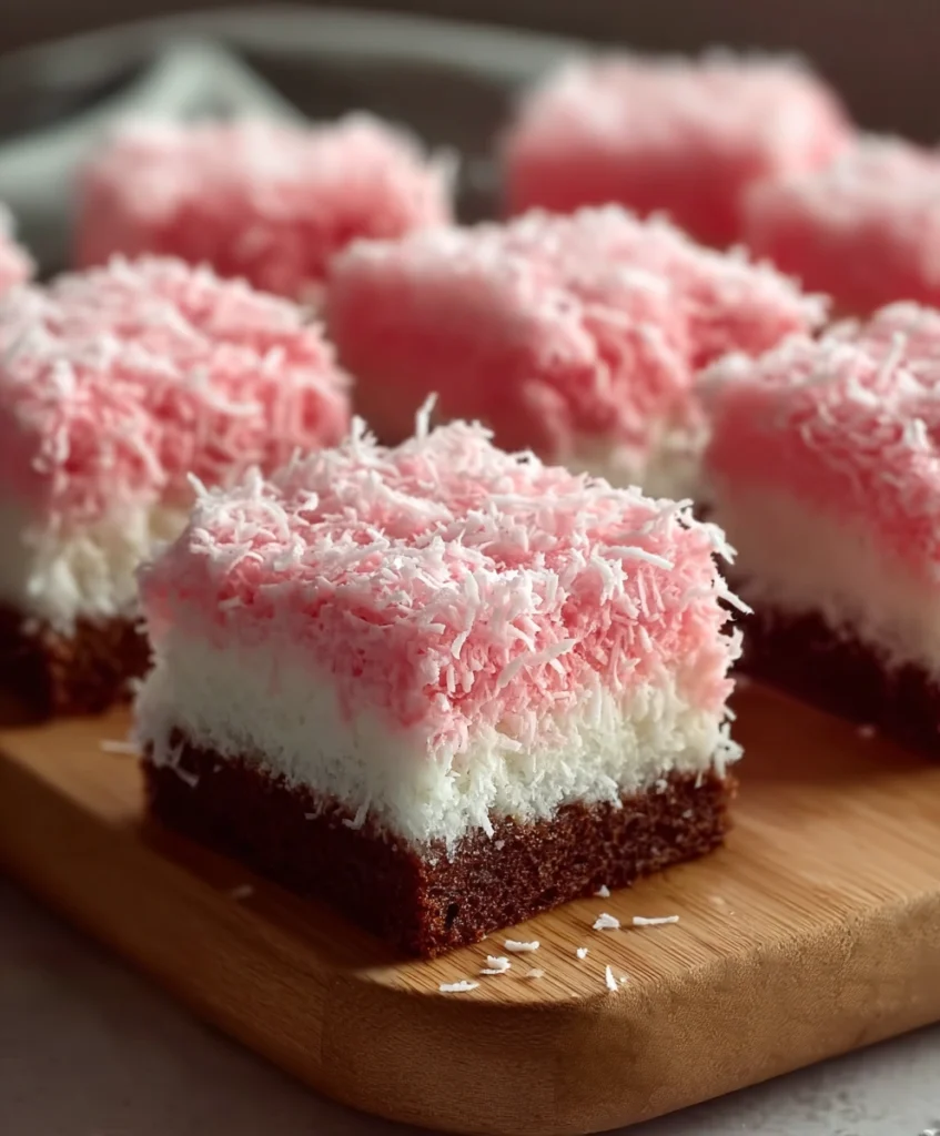 Pink Coconut Snowball Cake Bars