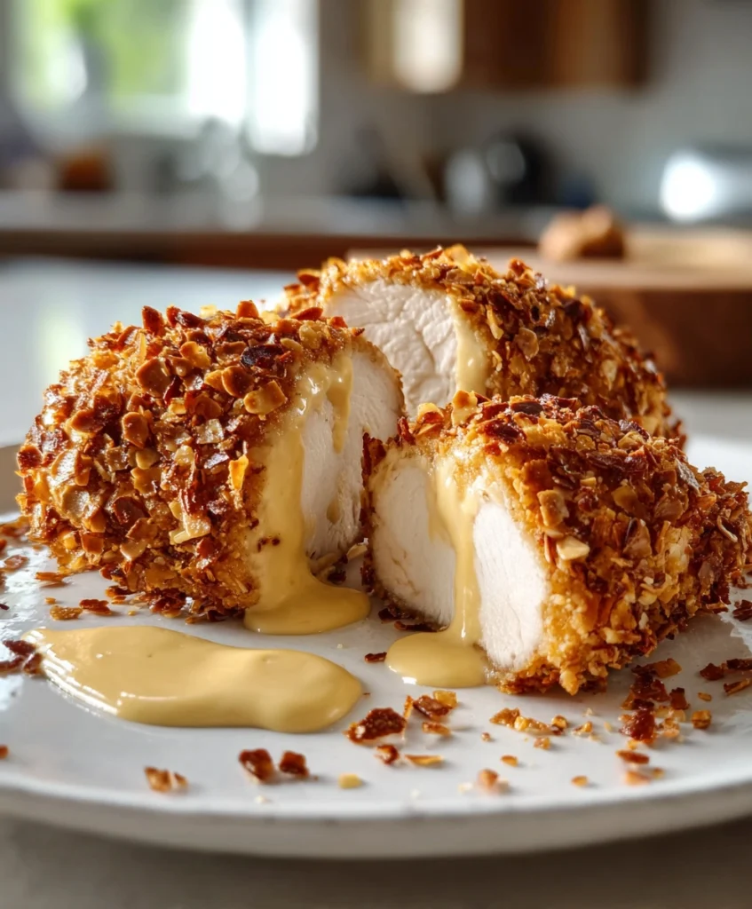 Pretzel Chicken with Mustard-Cheddar Sauce