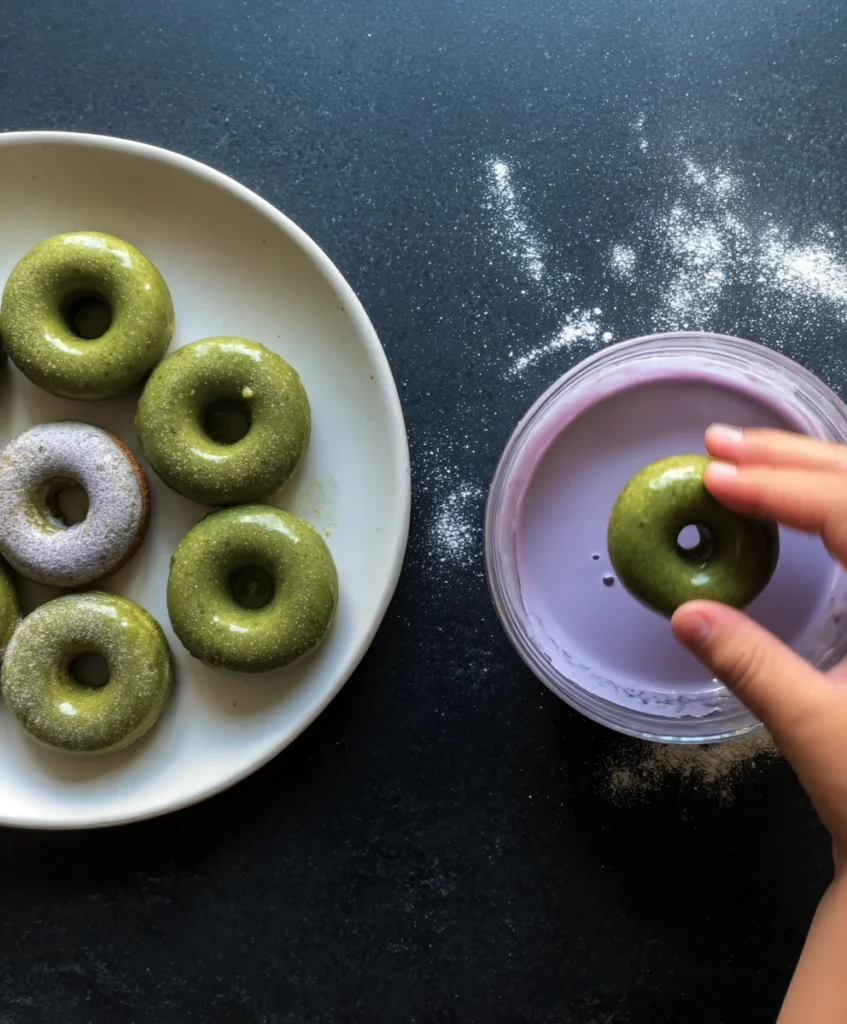 Vegan Matcha Mini Donuts with Lavender Glaze
