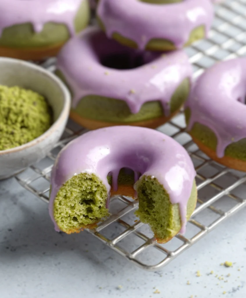 Vegan Matcha Mini Donuts with Lavender Glaze