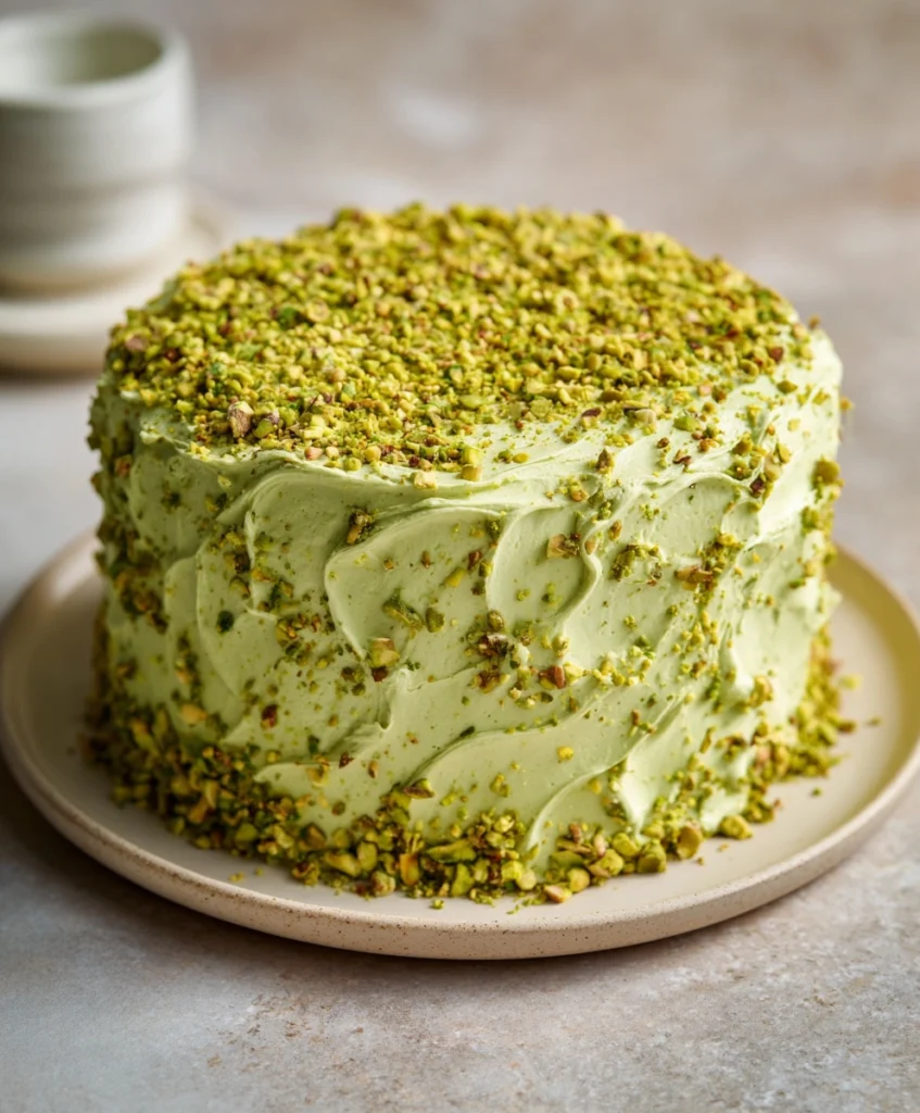 vegan pistachio cake with buttercream