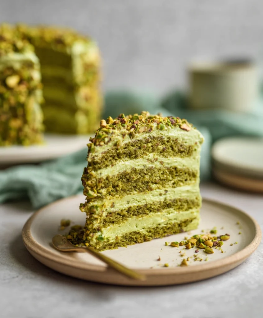 vegan pistachio cake with buttercream
