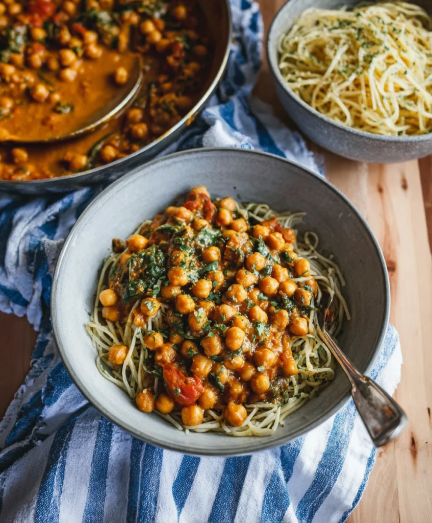 4-Ingredient Coconut Chickpeas Tomatoes & Greens