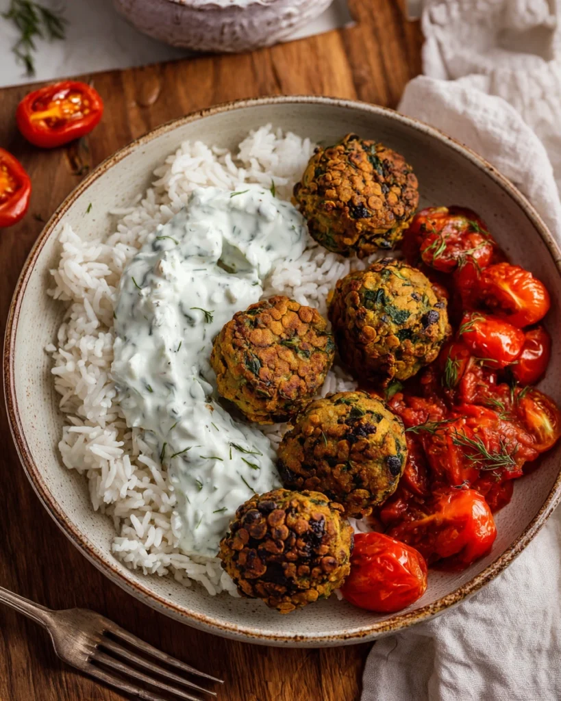 Baked Greek Lentil Meatballs with Tzatziki
