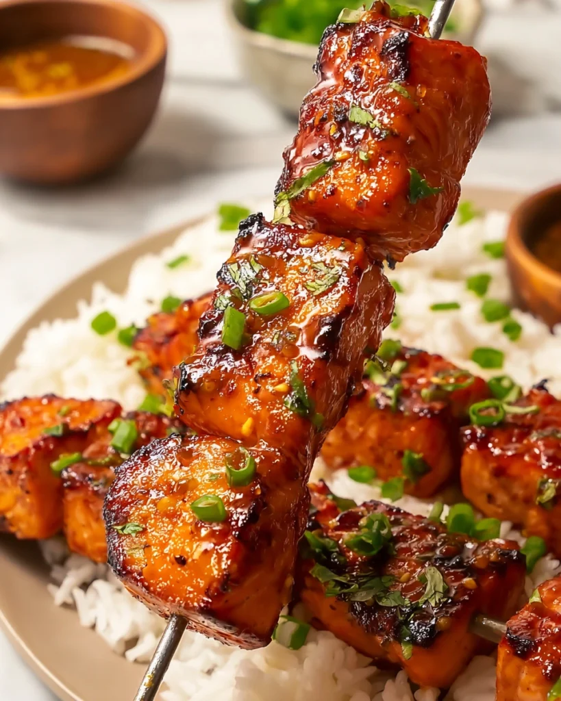 Honey Garlic Butter Salmon Skewers 