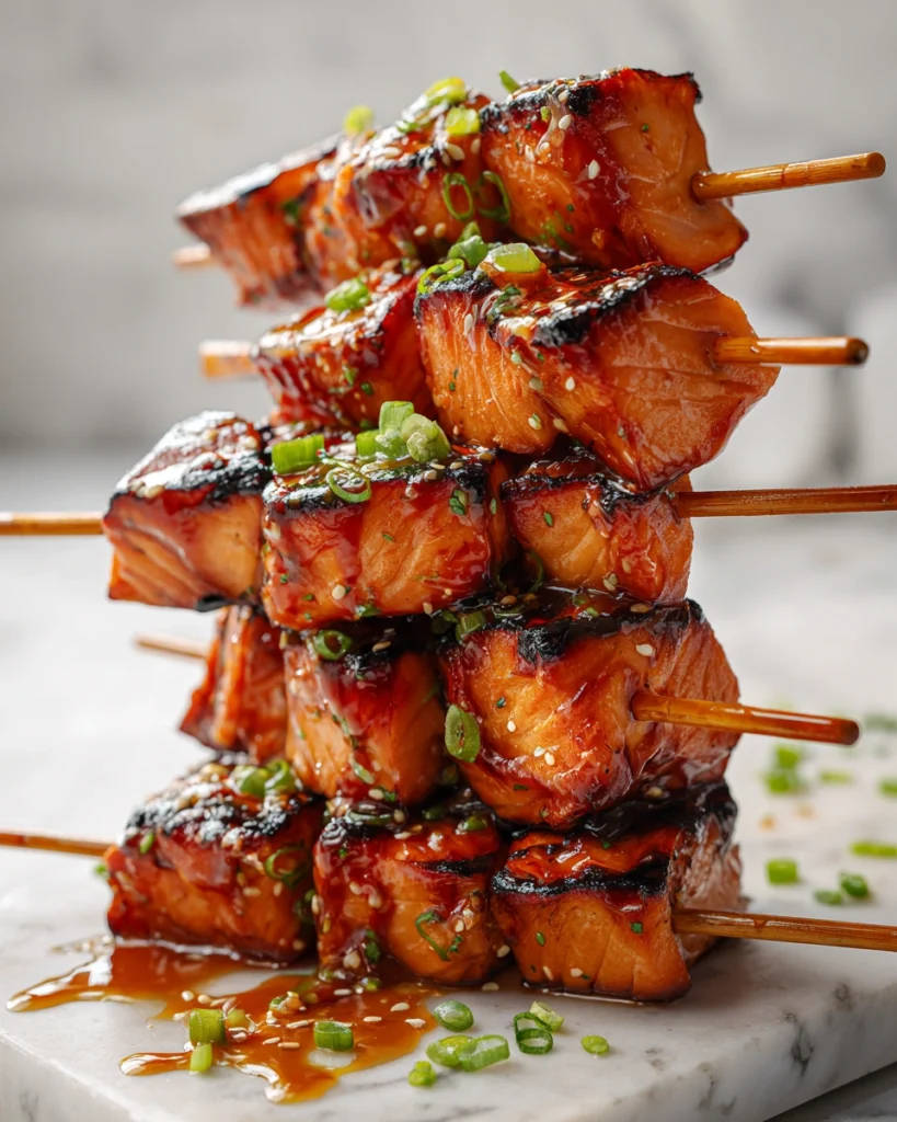 Honey Garlic Butter Salmon Skewers 
