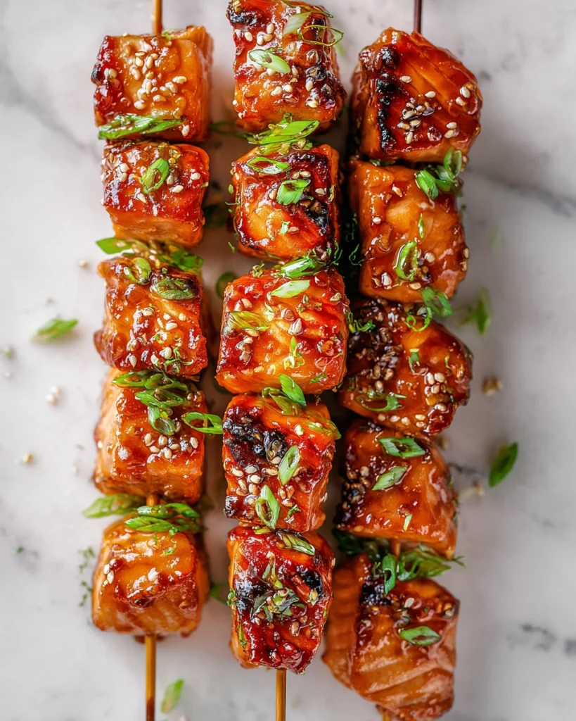 Honey Garlic Butter Salmon Skewers