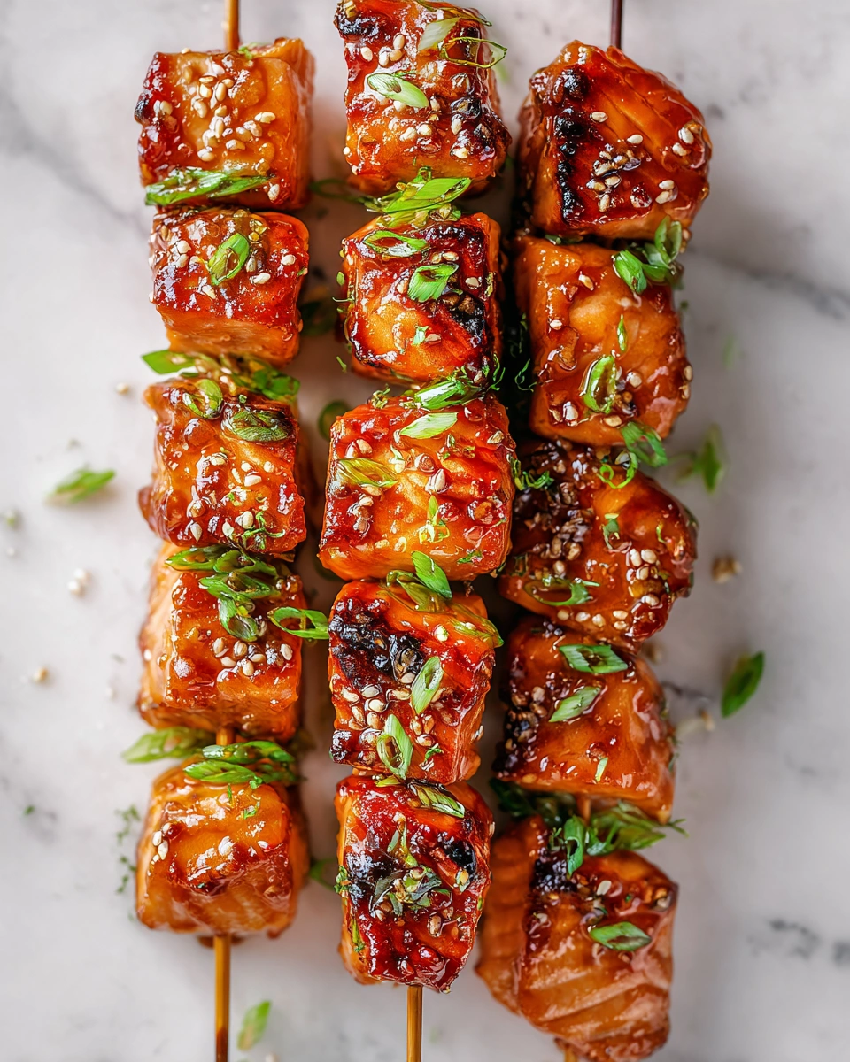 Honey Garlic Butter Salmon Skewers