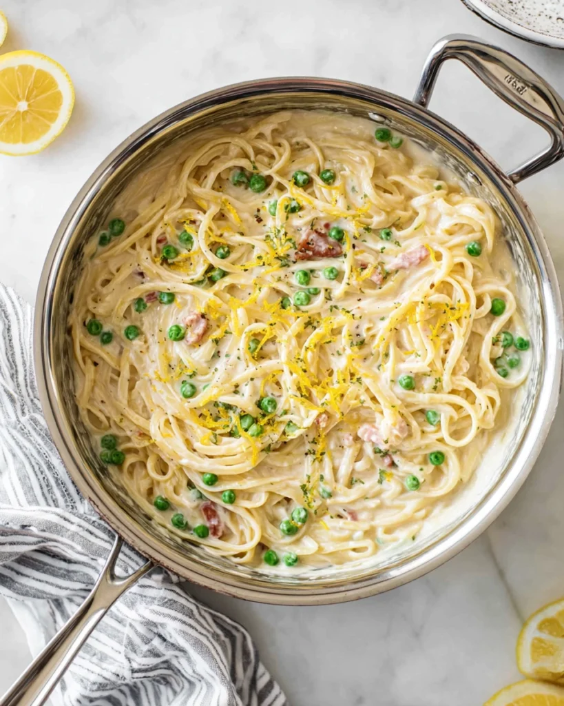 Lemon Ricotta Linguini with Pancetta and Peas
