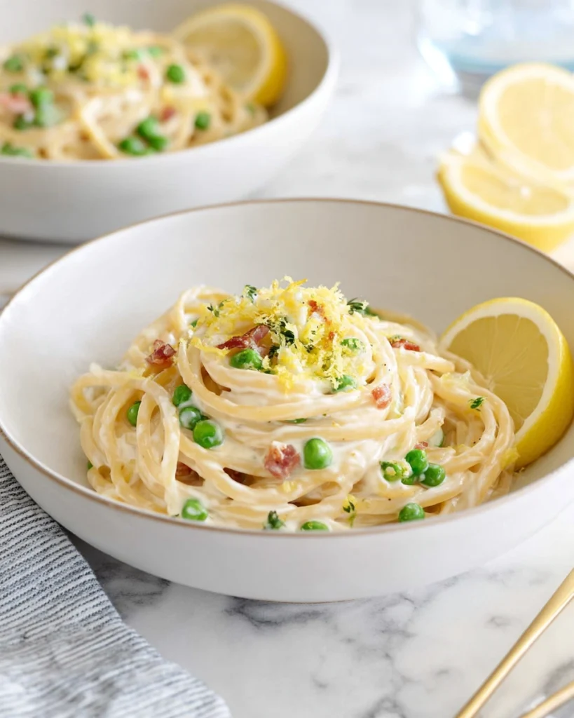 Lemon Ricotta Linguini with Pancetta and Peas