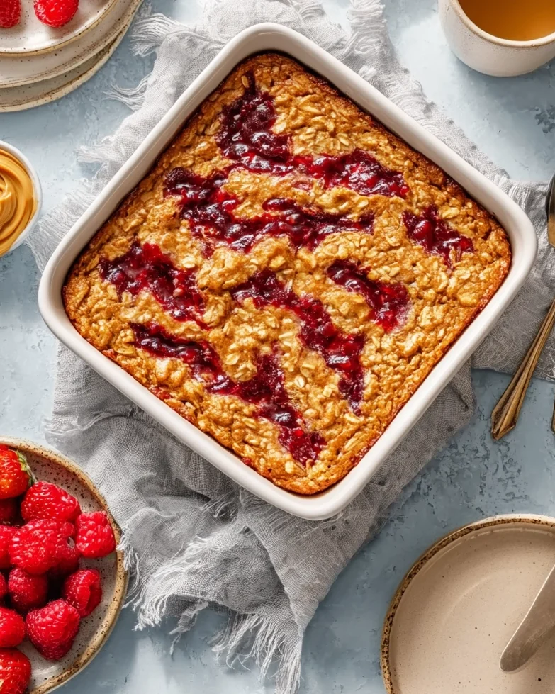 Peanut Butter and Jelly Oatmeal Bake 