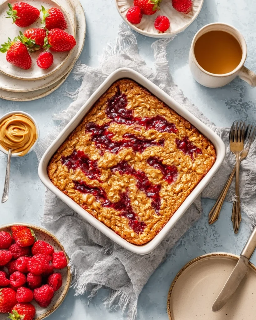 Peanut Butter and Jelly Oatmeal Bake