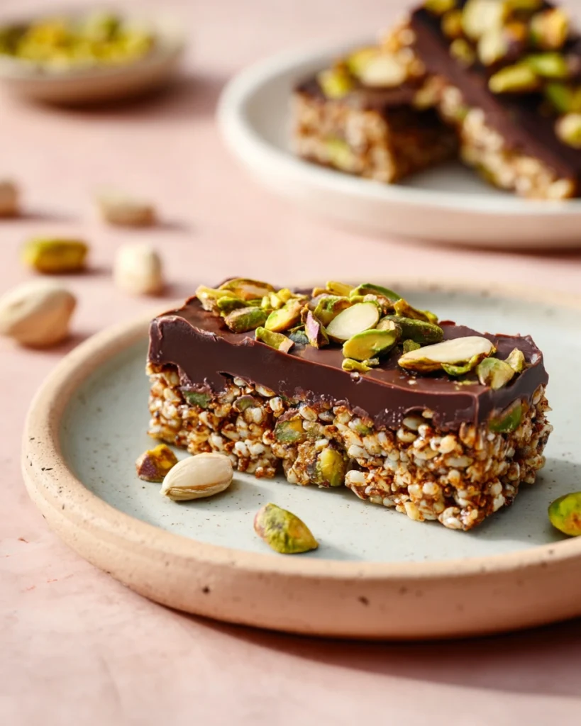 Salted Dark Chocolate Pistachio Quinoa Crunch Bars