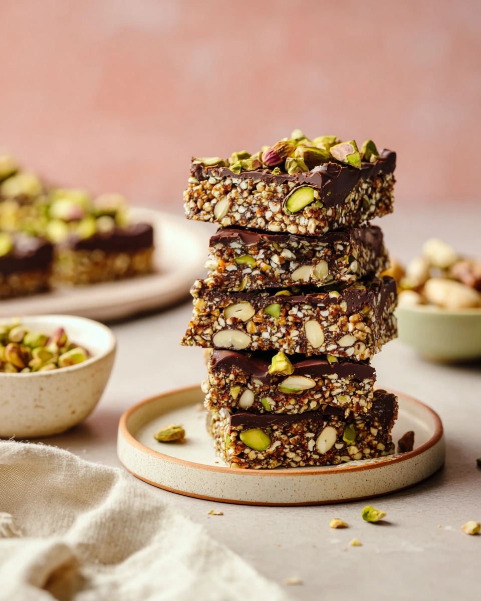 Salted Dark Chocolate Pistachio Quinoa Crunch Bars