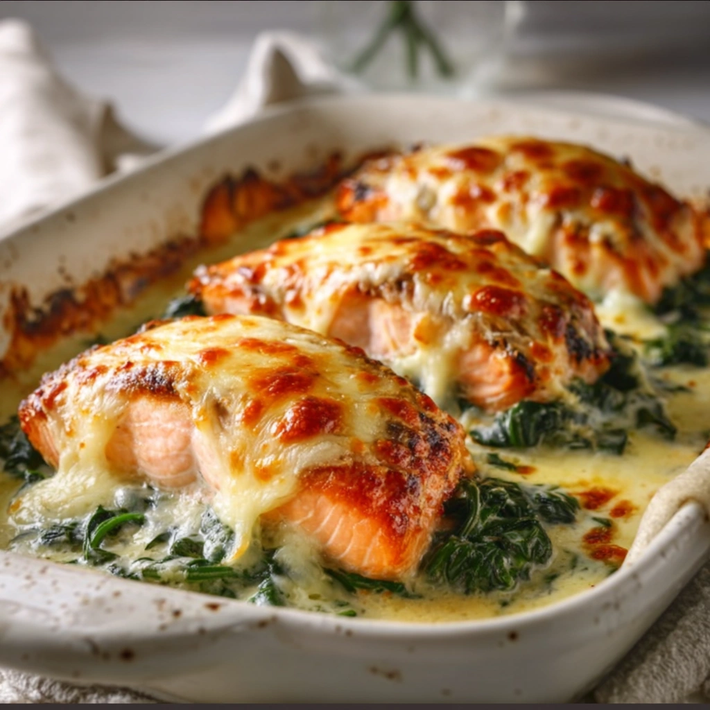 Baked Salmon Spinach Mozzarella Bliss