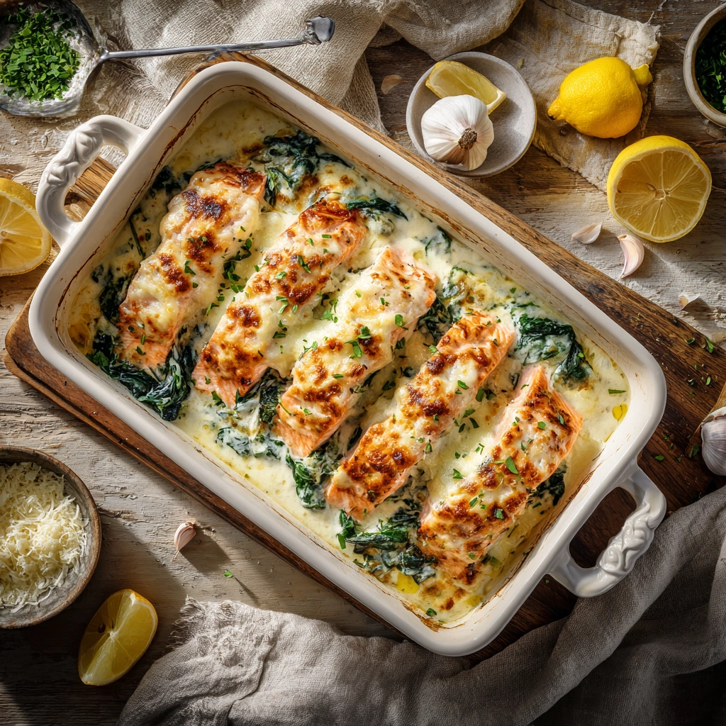 Baked Salmon Spinach Mozzarella Bliss