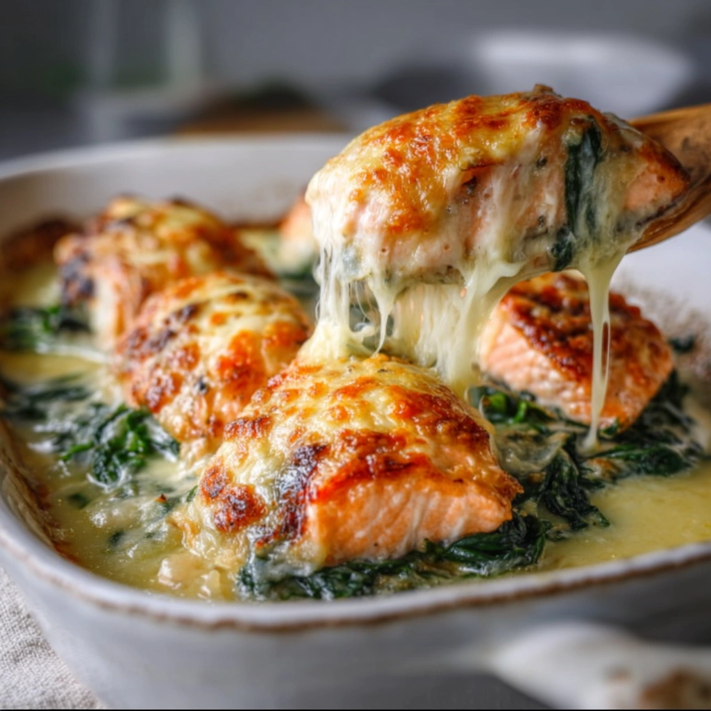 Baked Salmon Spinach Mozzarella Bliss
