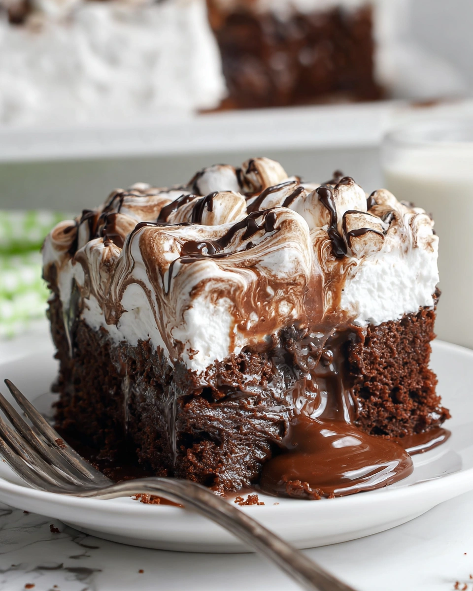Marshmallow Chocolate Poke Cake