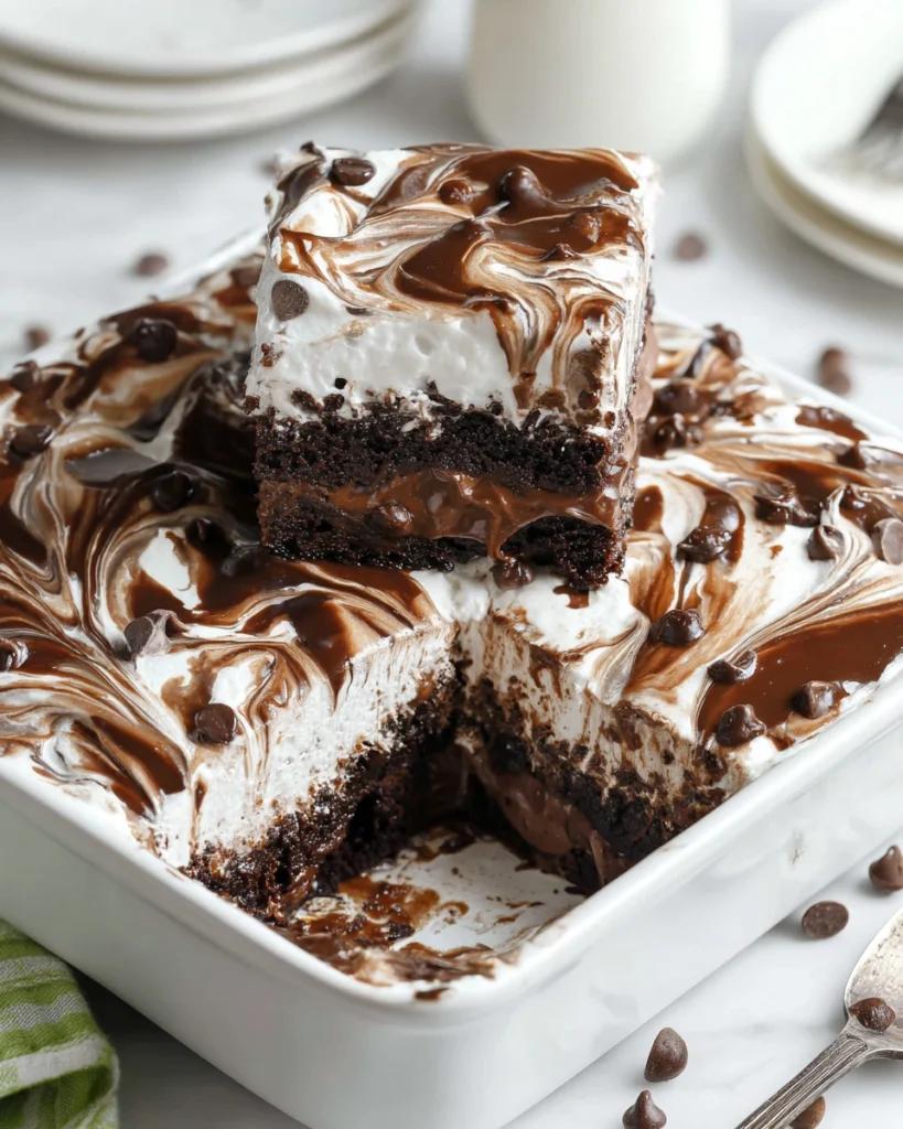 Marshmallow Chocolate Poke Cake