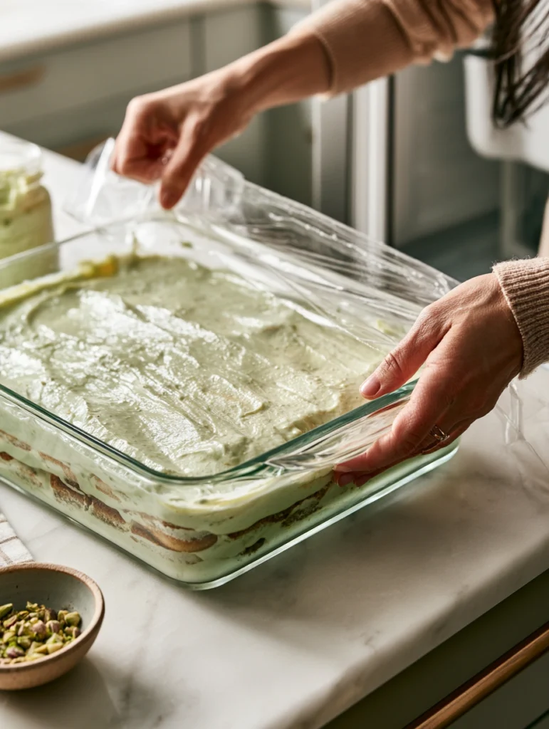 No Egg Creamy Pistachio Tiramisu 