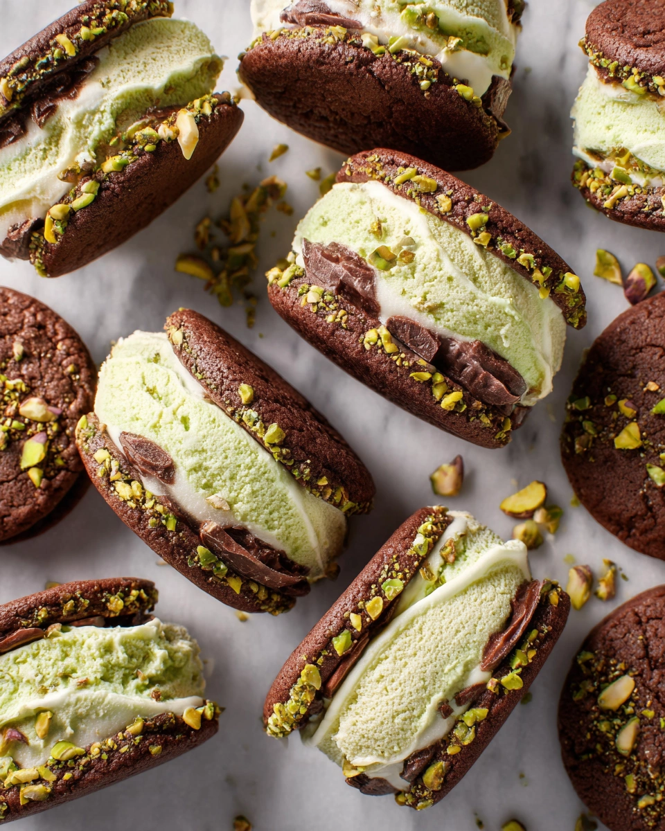 Pistachio Ripple Ice Cream Cookie Sandwiches