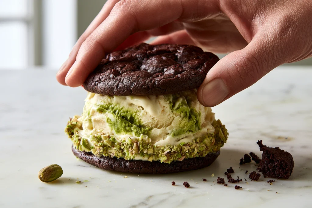 Pistachio Ripple Ice Cream Cookie Sandwiches