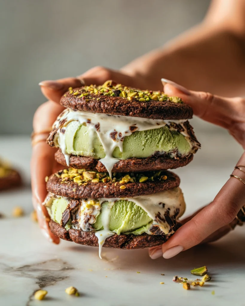 Pistachio Ripple Ice Cream Cookie Sandwiches