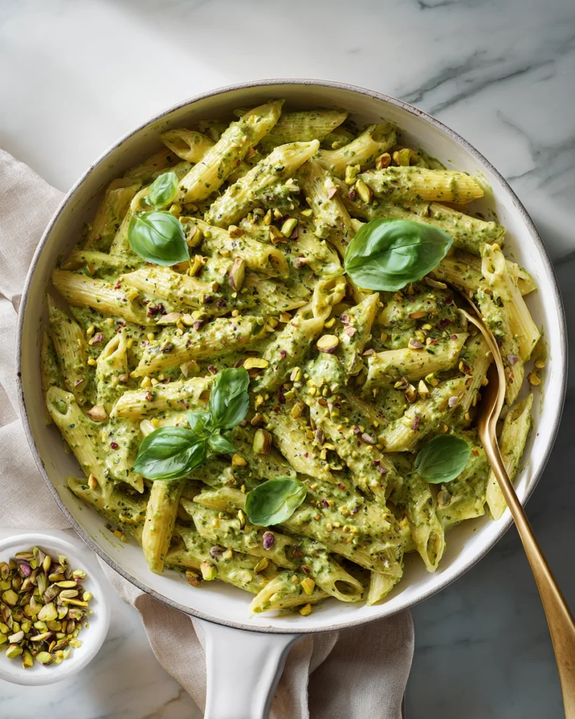 Creamy pistachio pasta with basil