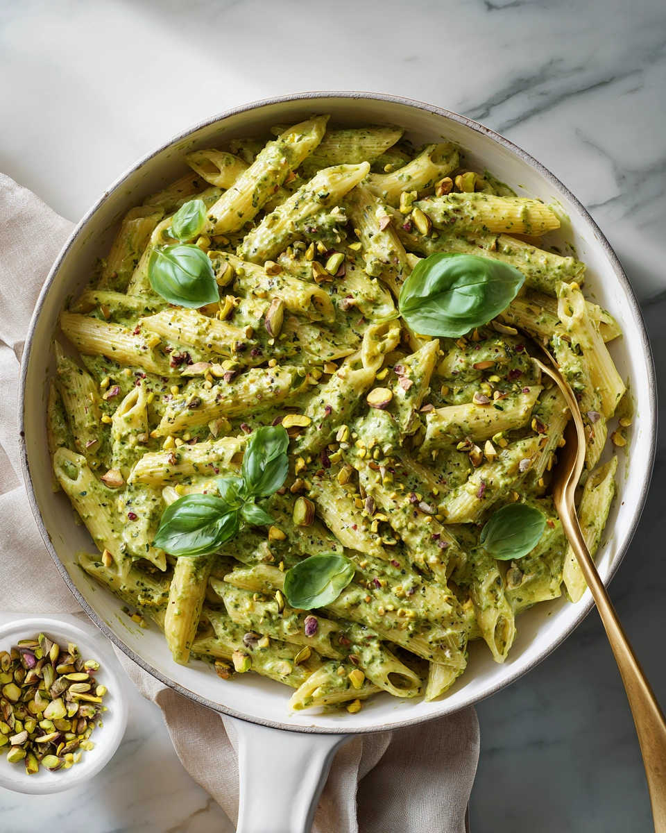 Creamy pistachio pasta with basil