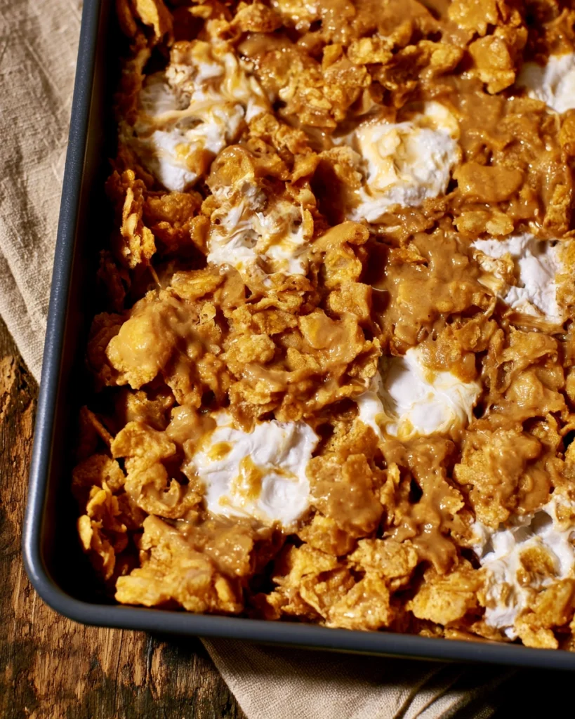 Peanut Butter Cornflake Marshmallow Bars